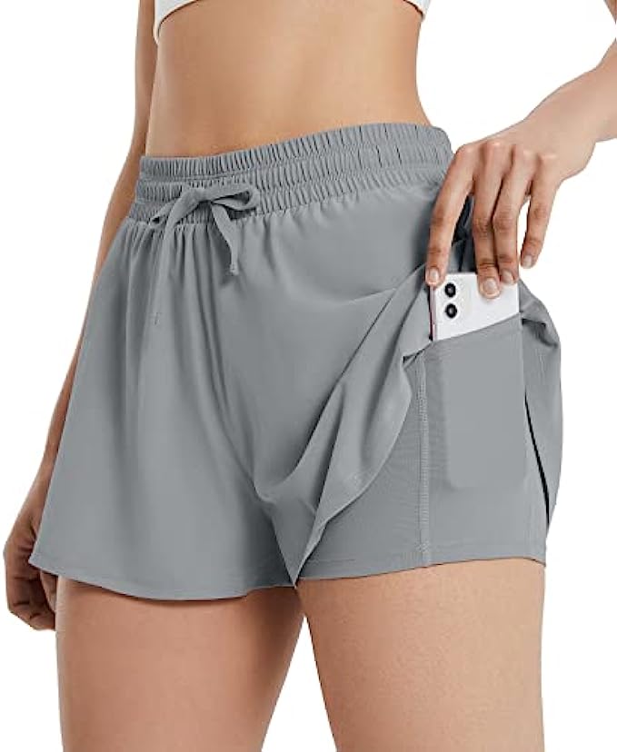 BALEAF Women&#039;s Athletic Running Shorts with Phone Pockets 2 in 1 Wokrout Shorts