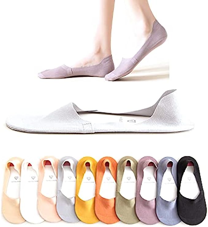Women No Show Socks Low Cut Women Invisible for Flats and Dress Shoes Liner Socks with Non-Slip Heel Grips