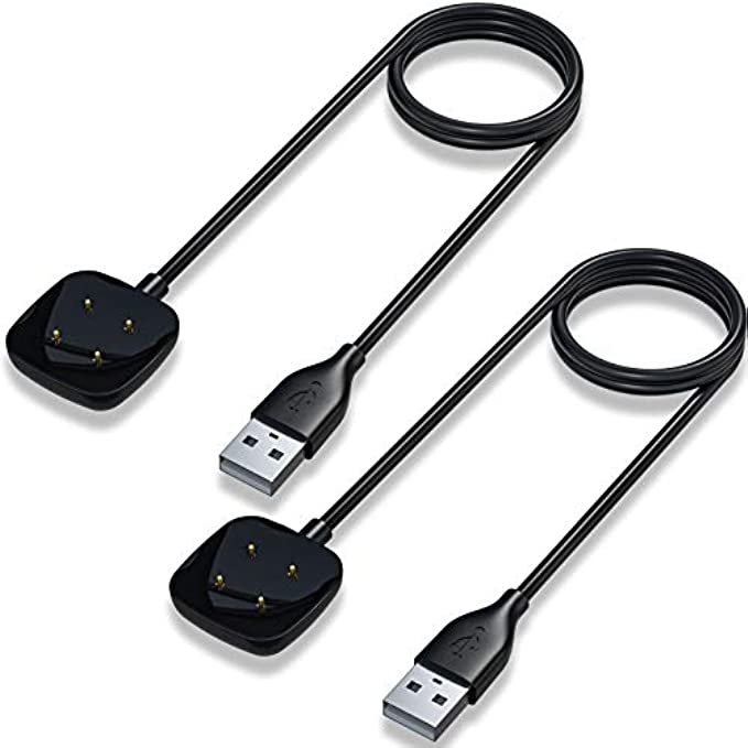 Maledan Compatible with Fitbit Sense &amp; Versa 3 Charger Replacement USB Charging Cable Dock Stand for Sense Smartwatch, 2 Pack 3.3Ft Durable Portable Charger Dock Power Cable Cord, Black/Black