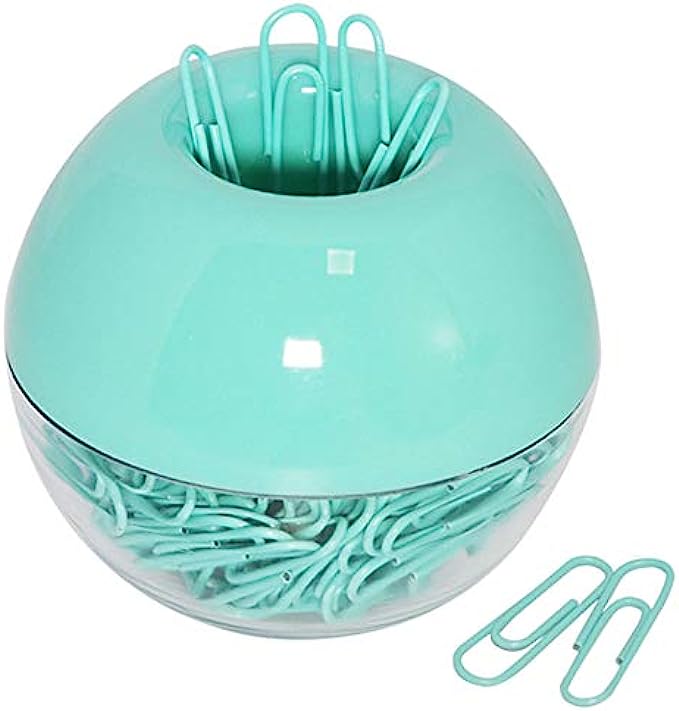 Paper Clips in Magnetic Dispenser Holder Mint Green 28mm Bookmarks Small Desk Accessories Office Supplies for Women, 100 per Box