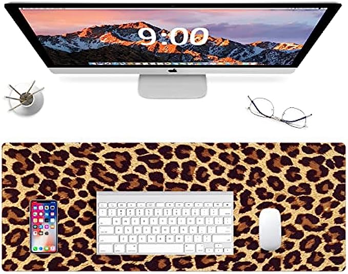 ZYCCW Large Gaming XXL Mouse Pad, Oversized Extended Mat Desk Pad Keyboard Pad (31.5&quot;x11.8&quot;x0.15&quot;) Thick Non-Slip Rubber Stitched Edges(Marble) (Leopard Print)