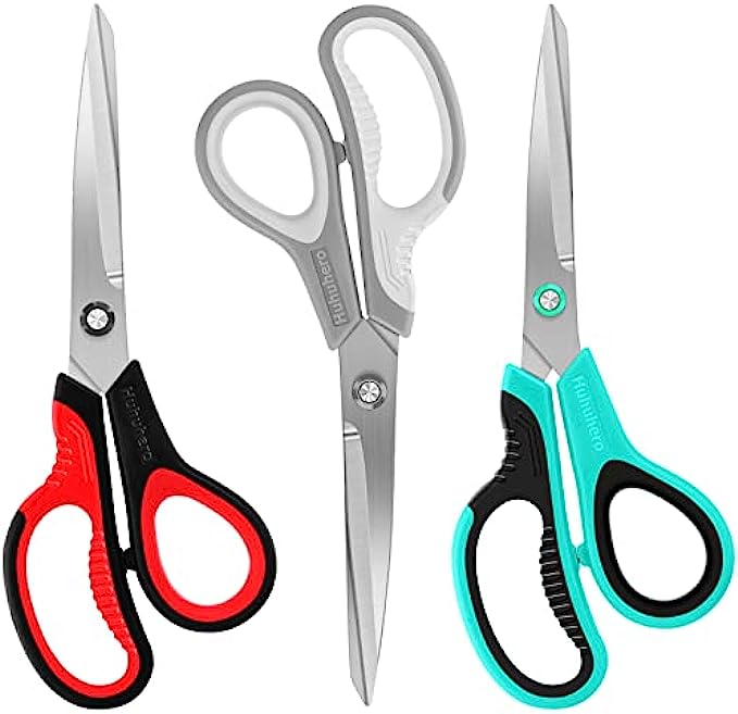 Scissors All Purpose, Huhuhero Premium 8.7&quot; Titanium Super Sharp Scissors Heavy Duty Shears, Soft Comfort-Grip Scissors for Office School Home Craft Supplies, Right/Left Handed Scissors, 3-Pack