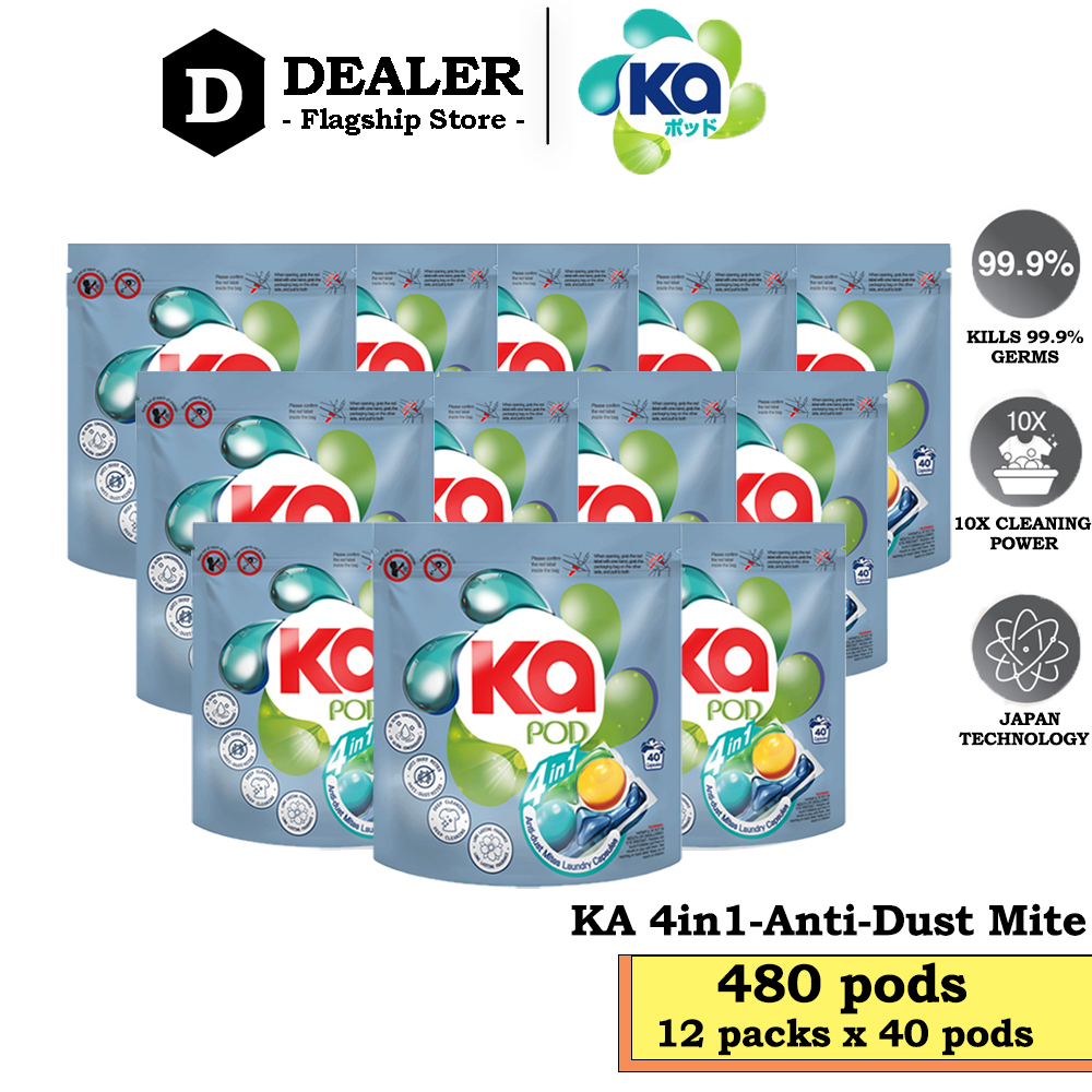 [Free Delivery] KA 4in1 Laundry Capsules Refill 40 Pods x 12 Packs (480pods)– Anti-Dust Mite